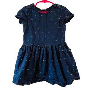 Hanna Andersson Dress Navy Multi Embroidered Dash Girls 3T Scandi